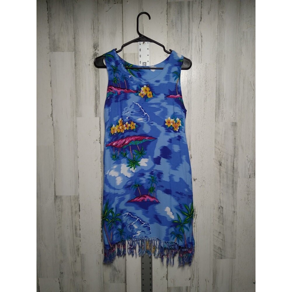 Vintage Koko Knot Mini Dress Size Medium Coverup Hawaiian Blue Pink